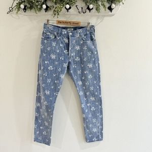 Vintage ralph lauren Women’s Floral Denim Jeans 29 High Rise Button Fly Boho